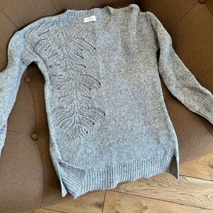 Lucky Brand Gray Crew Neck Sweater with Cable Knit Design